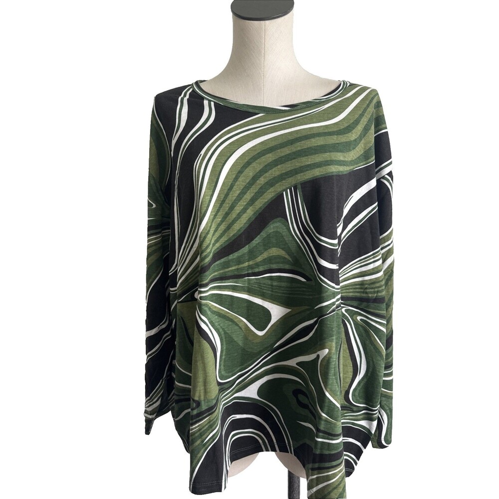 Sara Morgan Top Womens  Size 3X Green Swirl  Print 3/4 Sleeve Shirt Casual NWOT